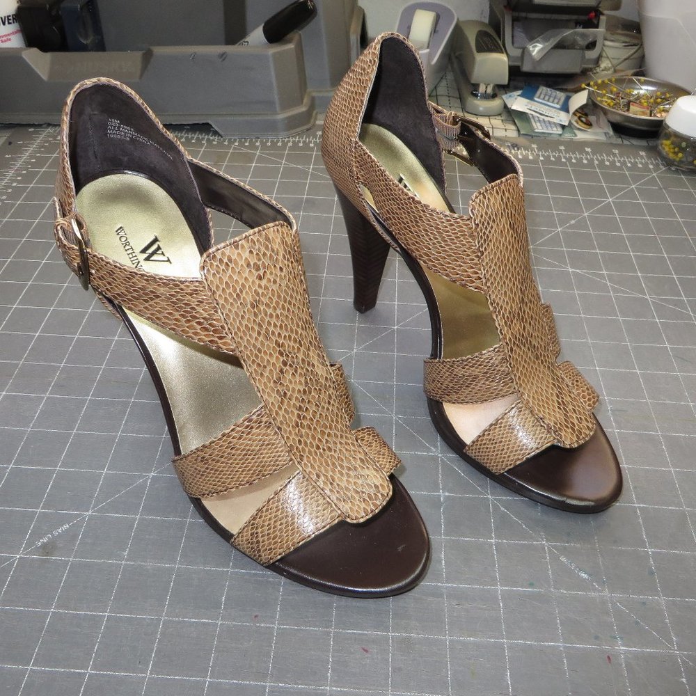 Worthington Faux Snake strappy heels